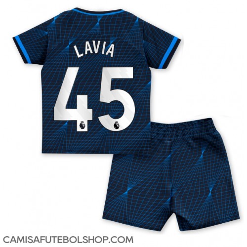Camisa de time de futebol Chelsea Romeo Lavia #45 Replicas 2º Equipamento Infantil 2023-24 Manga Curta (+ Calças curtas)